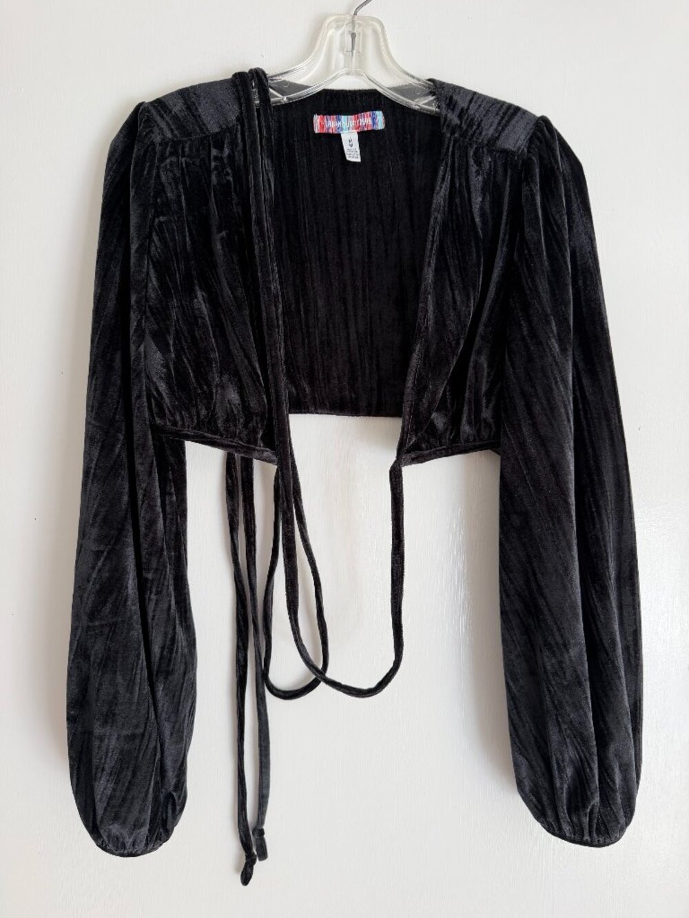 Urban Outfitters: Black Crushed Velvet Wrap Crop Top: Size: M
